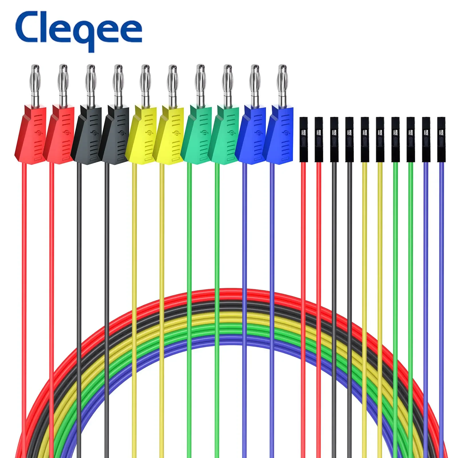 Cleqee P1530 10 Uds Cable de puente de cabeza hembra Dupont a conector Banana apilable de 4mm para placa de pruebas PCB Kit de bricolaje