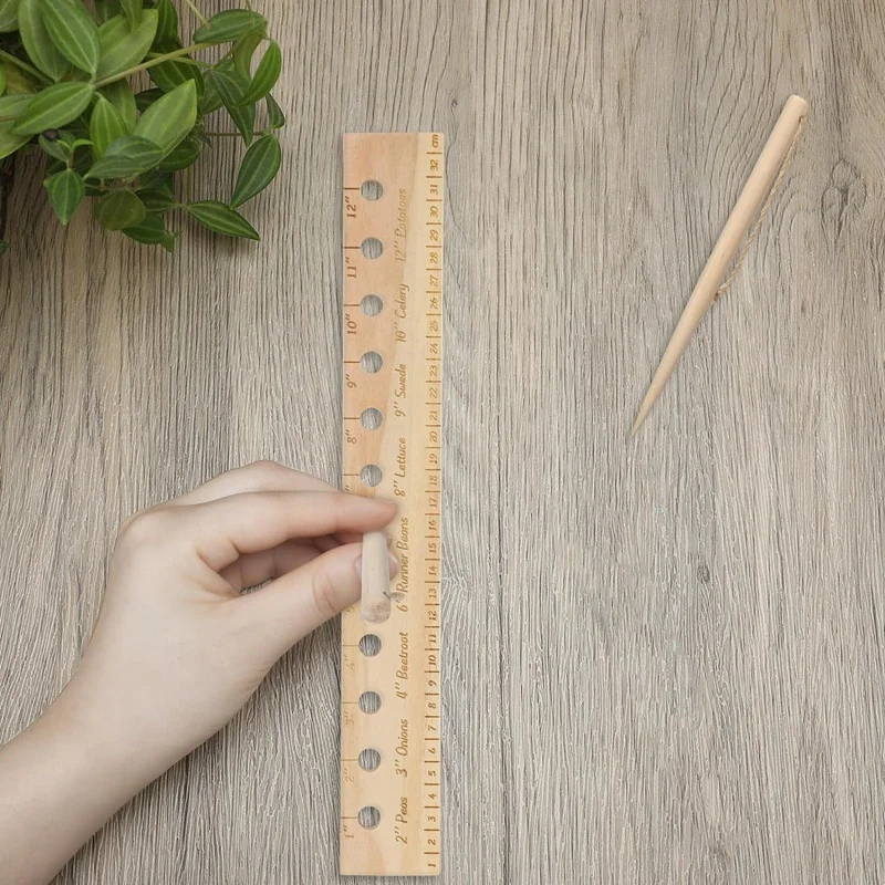 Planting Ruler And Dibber Set Include 1 Seed Spacing Interval Ruler With Holes 13Inch, 1 Dibber Garden Tool With Wooden, Durable