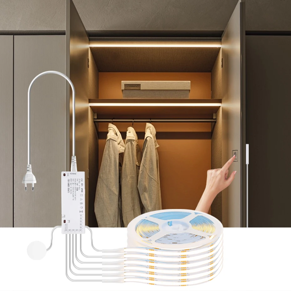 

Under Cabinet COB LED Strip Light Penetrable Wood Hand Sensor Switch Led Closet Lamp Tape DC 24V Dimmable Wardrobe Lighting