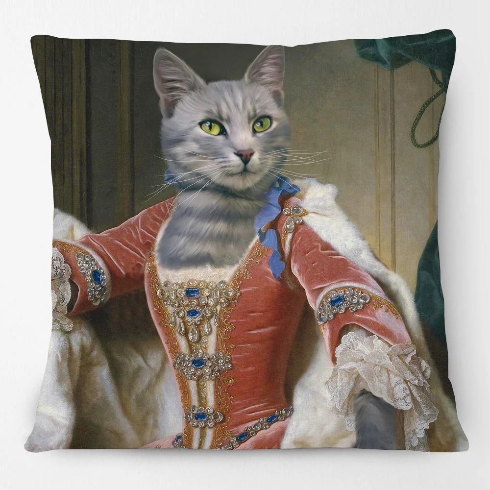 Victorian Vintage Animals Portraits Cushion Cover Royal Lady With Bouquet Female Pet Cat Dog Pillow Case