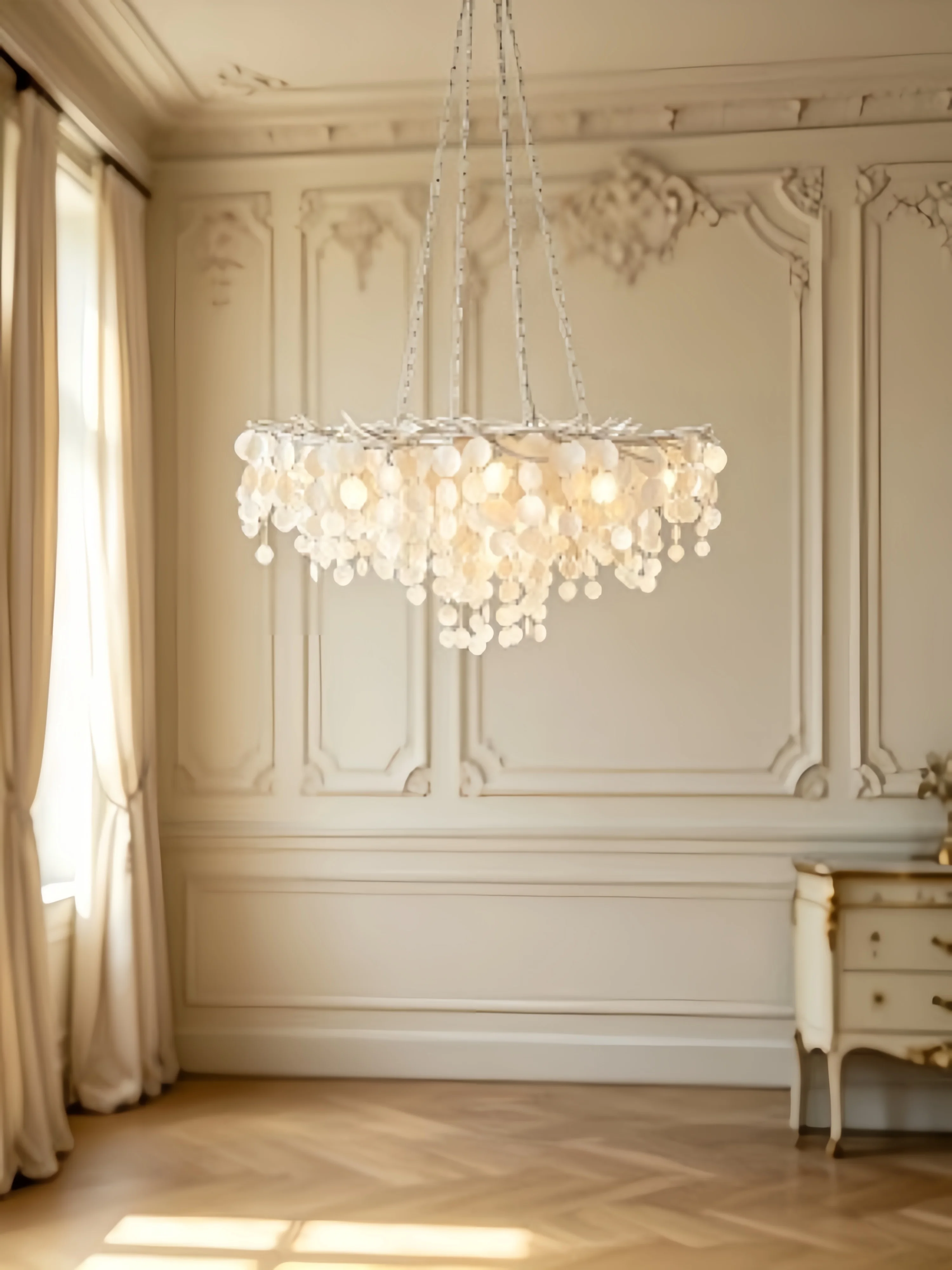 French Long Shell Led Pendant Light Suitable For Home Decoration In Villas Living Rooms Bedrooms Dining Rooms Lighting Fixtures