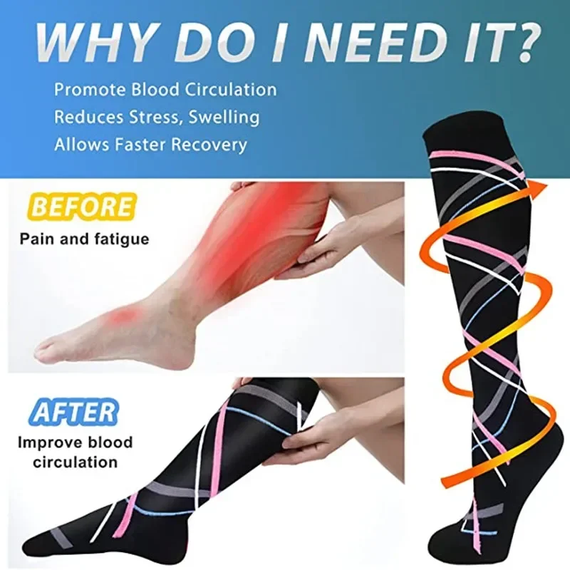 3Pairs Compression Socks Women Men Knee Stocking  Edema Diabetes Varicose Veins Nurse Compression Socks Running Sport Sock
