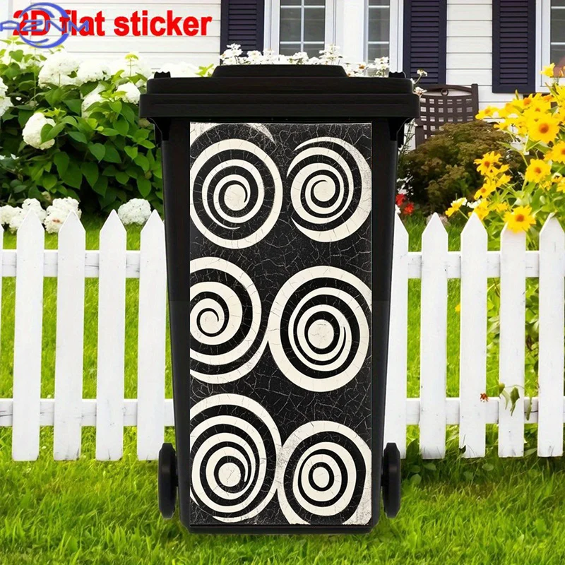 Optical Illusion Trash Can Stickers Art, Retro Style Peel And Stick Stickers, Abstract Art Trash Can Stickers Decor, Black Can
