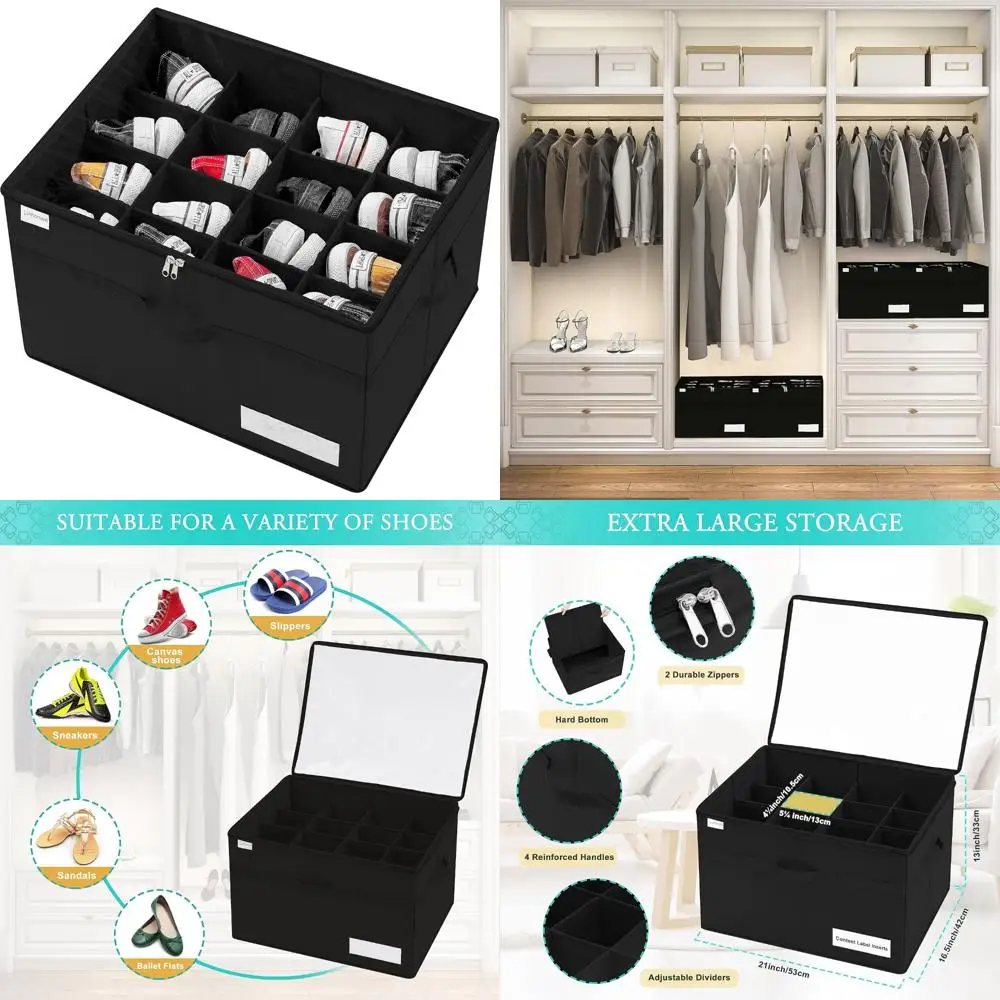 

Large Clear Foldable Shoe Organizer Box, Holds 16 Pairs, Ideal for Closet Storage Solutions