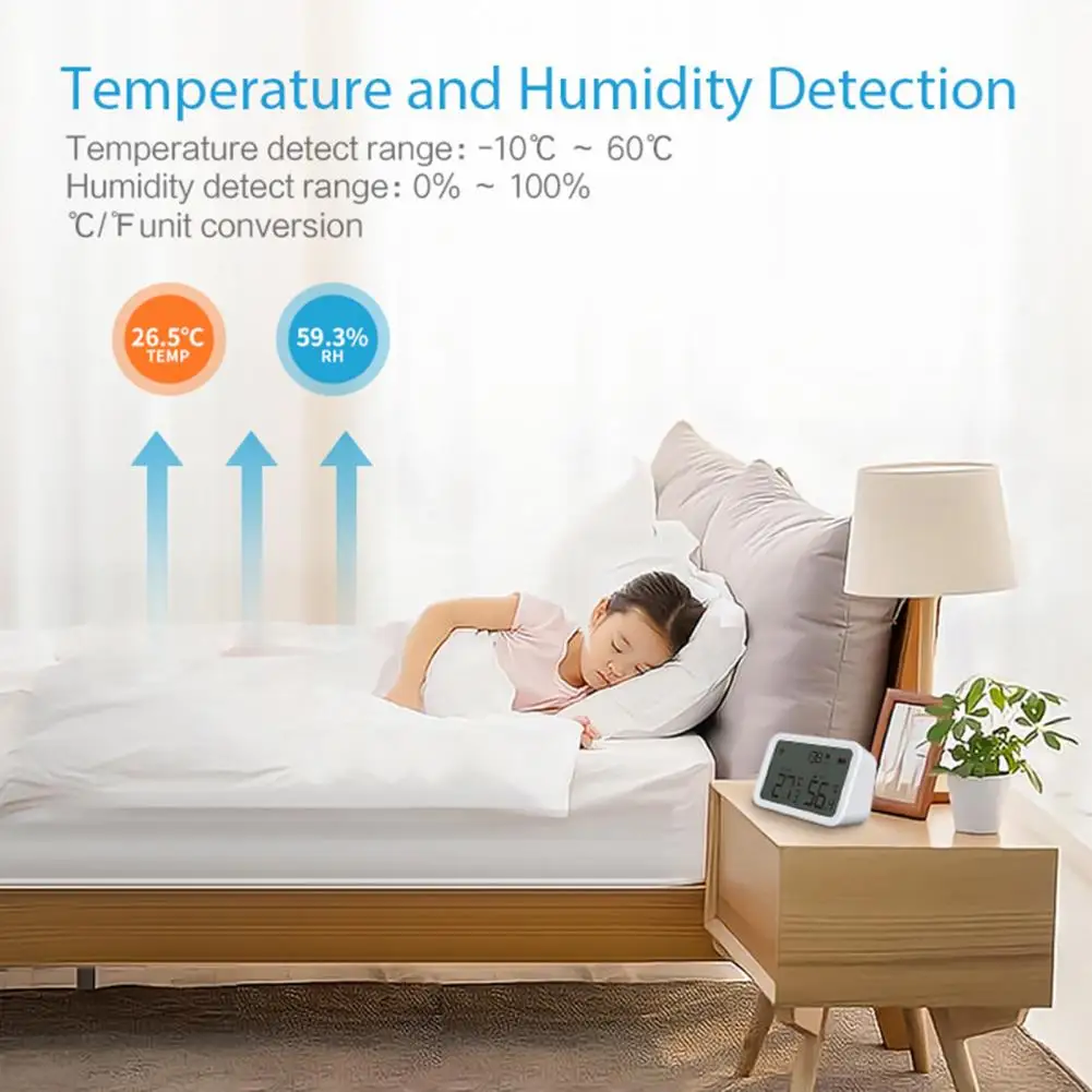 Faifi Wifi Smart Temperature & Humidity Sensor With LCD Screen Thermometer Tuya/Smartlife APP Notification For Alexa Google Home