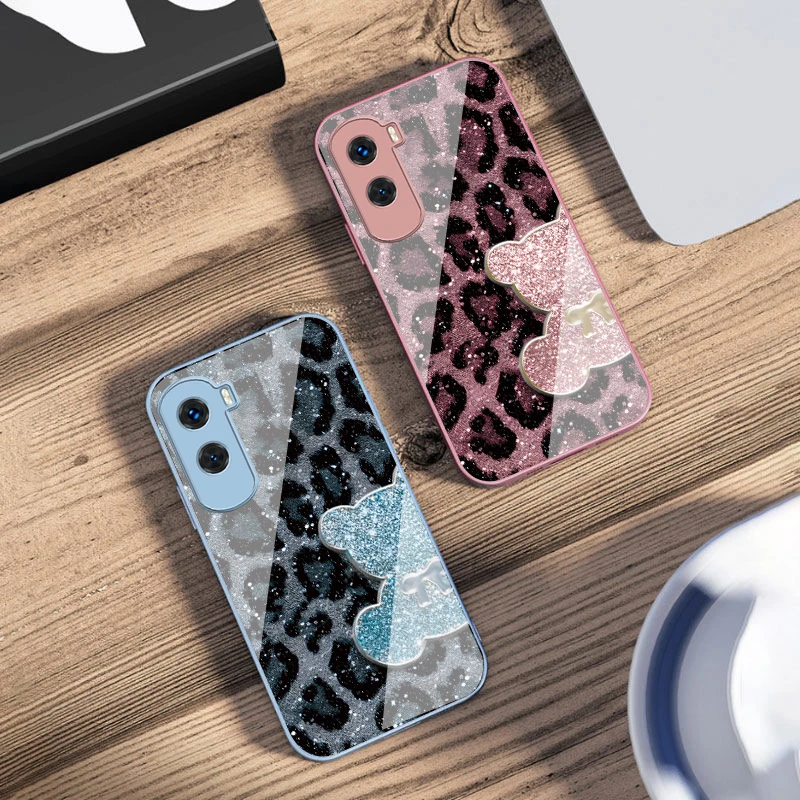 Cute Bear Metallic Color For Honor 200 90 8X 9X Pro Lite P50 P40 Nova 10 11i P60 Magic4 6 Mate 20 50 Tempered Glass Phone Case