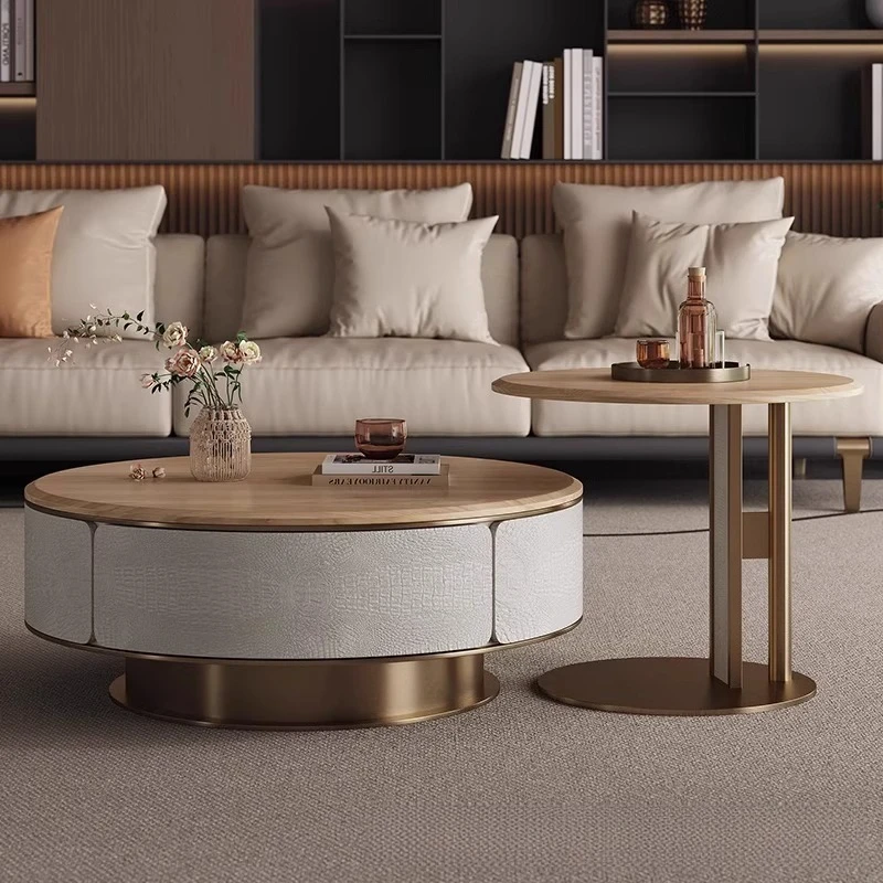 

Высококачественные элегантные журнальные столики, итальянские легкие роскошные кожаные круглые журнальные столики из цельного дерева, комбинированная мебель Mesa JTC