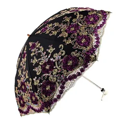 Fashion Luxury Flower Rain Umbrella Dual Folding Double Layer Lace Up Parasol Outdoor Luxury Women Umbrellas Portable