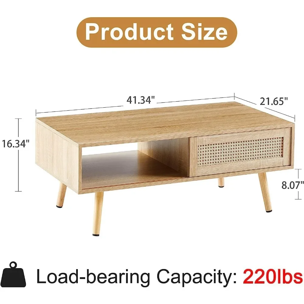 Mesa de centro Rectangular de madera maciza para sala de estar, mesa de centro con puerta corredera para almacenamiento, moderna