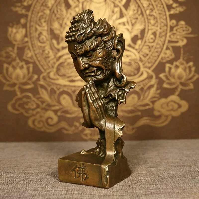Antique Buddha Demon One Face Statue Zen 
