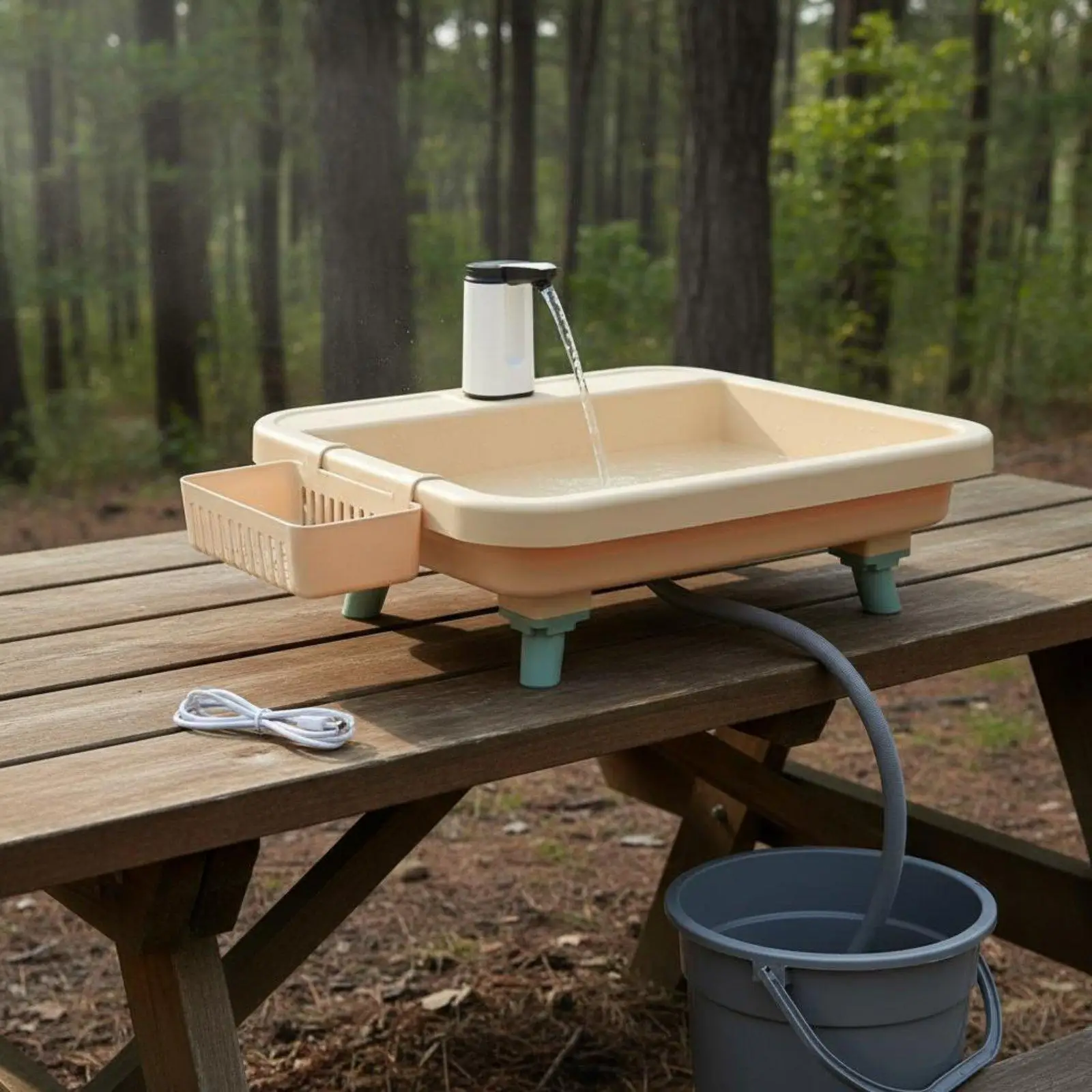 Évier de camping portable avec pompe à eau électrique et robinet pour jardin, voyage et cuisine