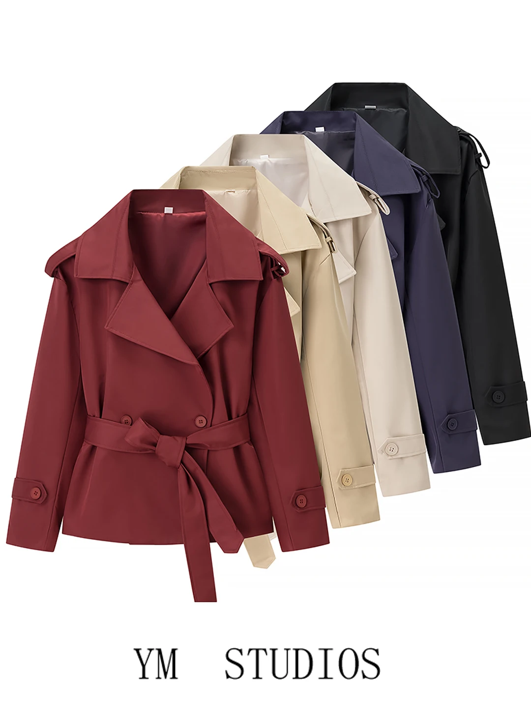 

Retro American Waist-Cinching ort Coat Casual Workwear Jaet Double-Breasted Belted Women's Faion Outerwear Coat