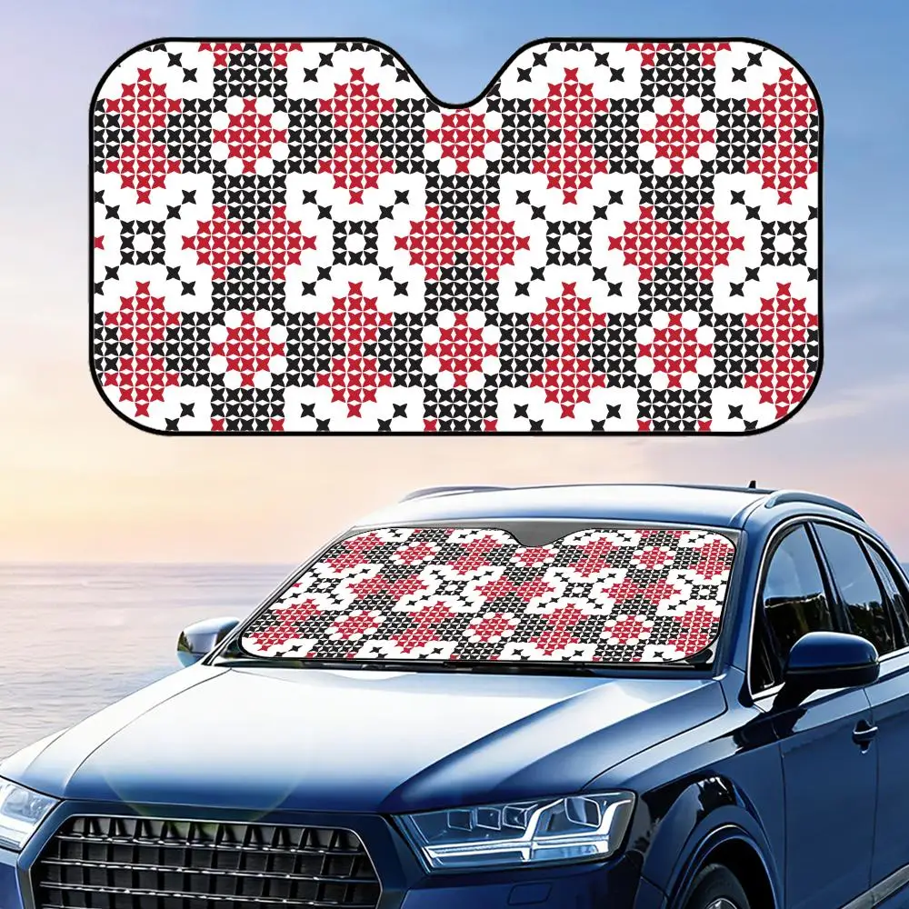 

Ukrainian Slavic Pattern Sun Visor Reusable Aluminum Foil Car Sunshade UV Protection Heat Insulation Windshield Cover