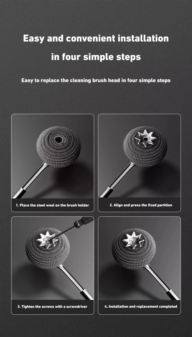 1pc Stainless Steel Pot With Handle Long Brush Kitchen Specific Washing Pot Steel Wire Ball