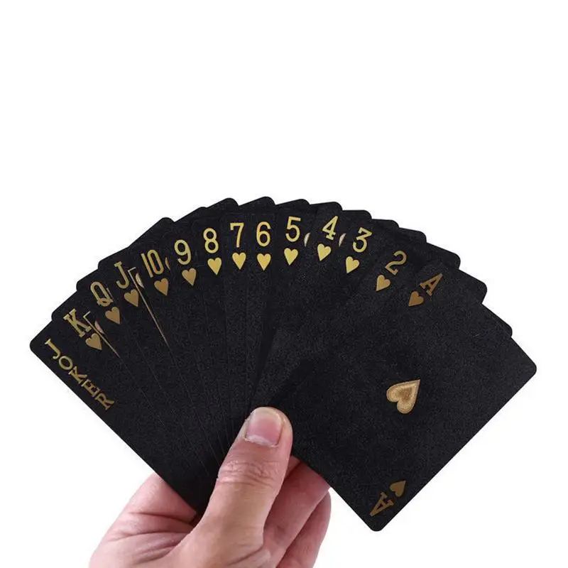 Plastic Playing Cards Poker Game 54pcs/set Black Foil Playing Cards Set Magic Waterproof Magic Poker Gift Collection