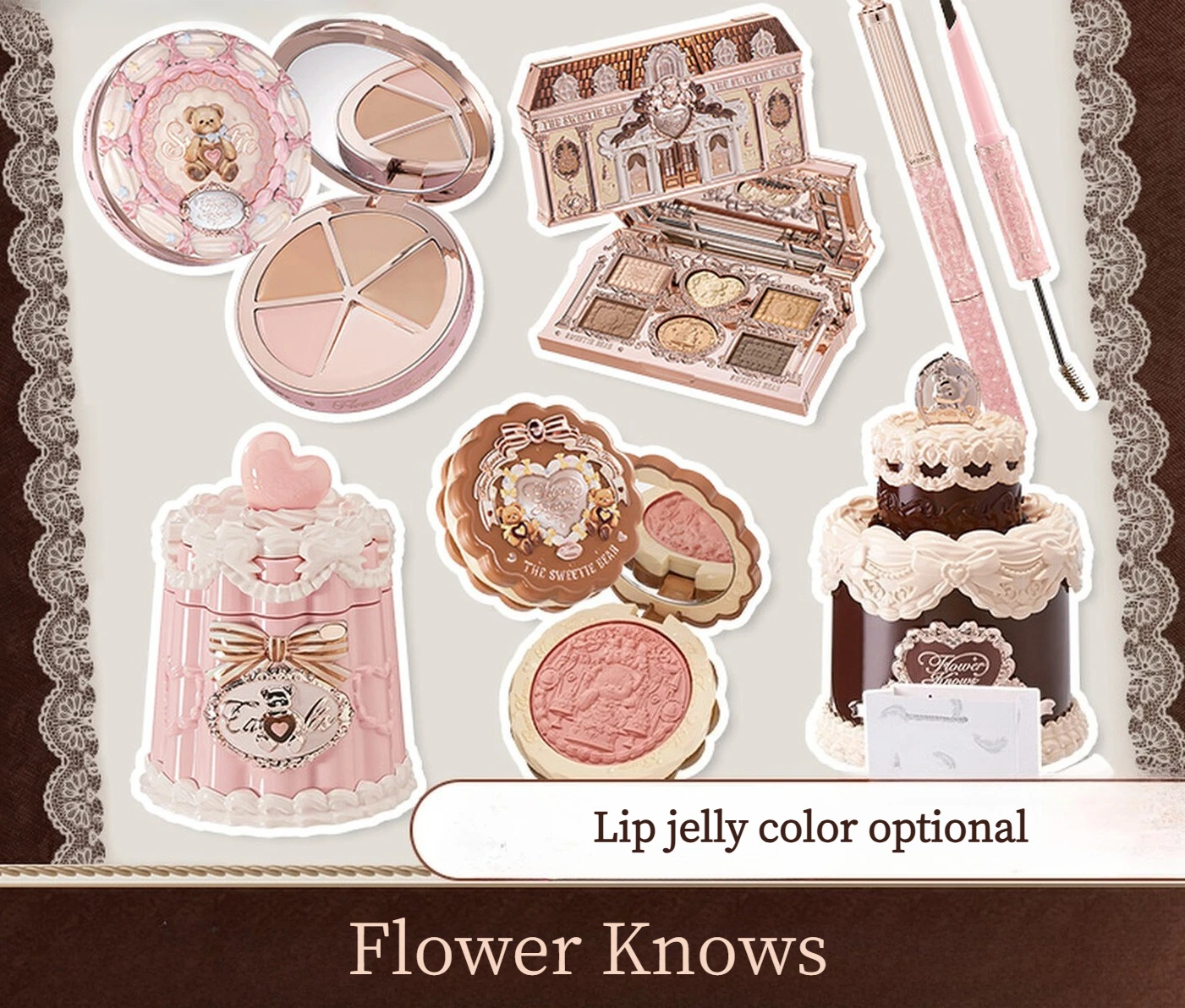 

Набор косметики Flower Knows Sweetheart Bear Cookies: румяна, блеск для губ, карандаш для бровей, консилер