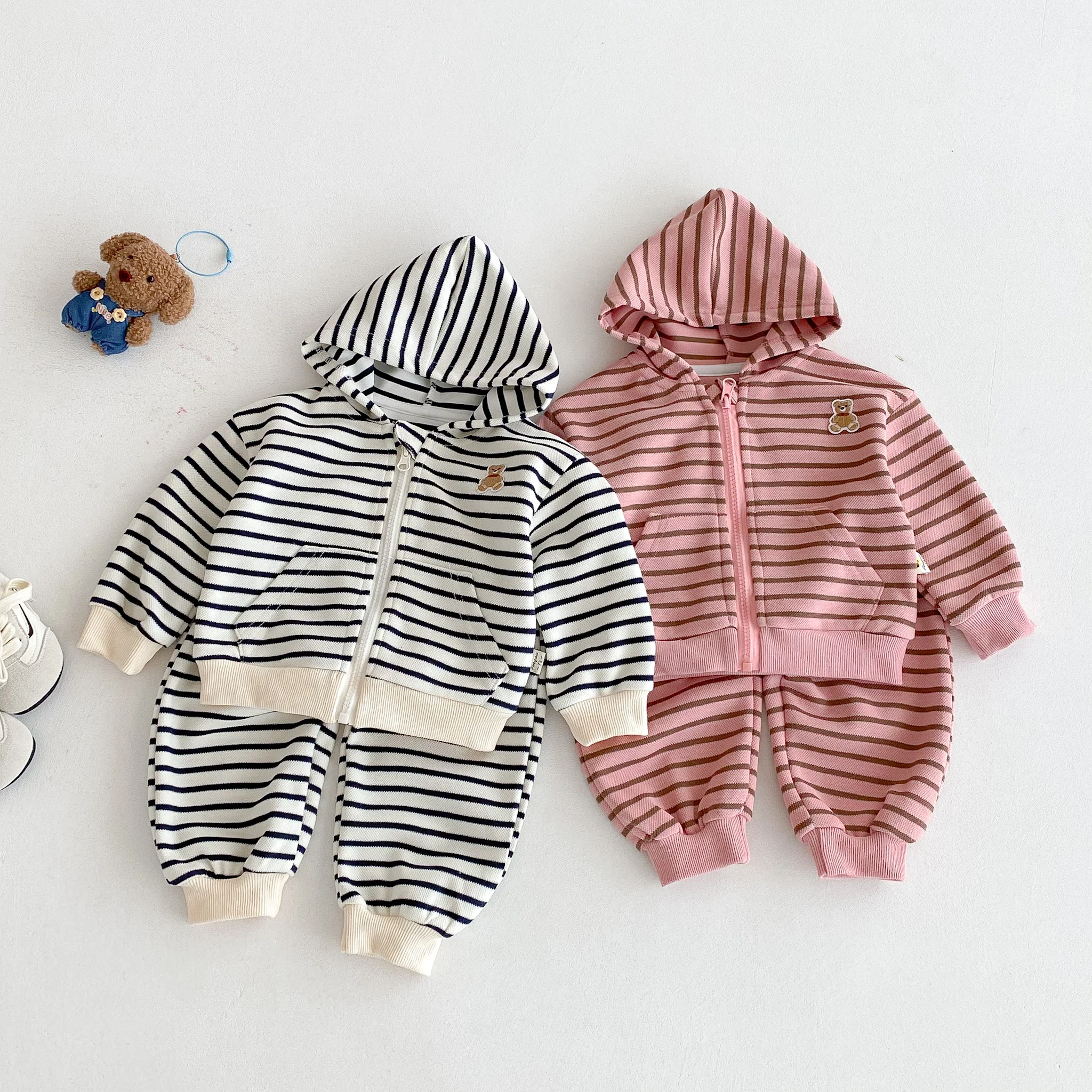 

Children's striped set, autumn collection, infant and toddler knitted long-sleeved coat top, loose Korean-style sportswear pants