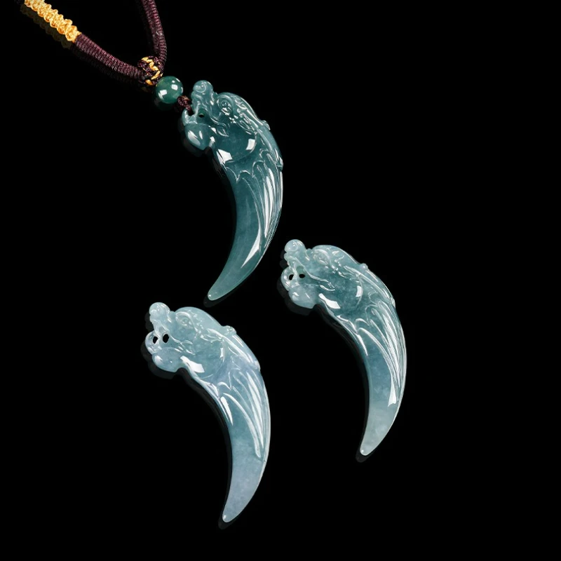 

Natural A-grade Jade Blue Water Zodiac Dragon Pendant Ice Jadeite Couple Fashion Personalized Accessories Amulet Gift