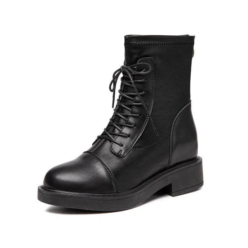Winter Wear-resistant Sports Comfortable Knight Boots Genuine Leather Fashion Zipper Thick-soled Women Boots Increase Height 7CM