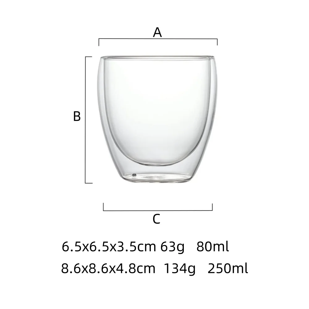 Set of 6 60ml/250ml Clear Double Wall Glass Coffee Mugs Perfect for Espresso, Cappuccino, Latte, Americano, Tea Bag
