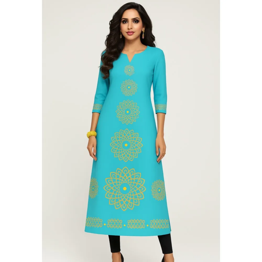 Muzułmańska sukienka Kurt, damska, modna i elegancka, z długim rękawem, o prostym kroju, codzienna, z okrągłym dekoltem, wzorzysta, abaja, luksusowa.