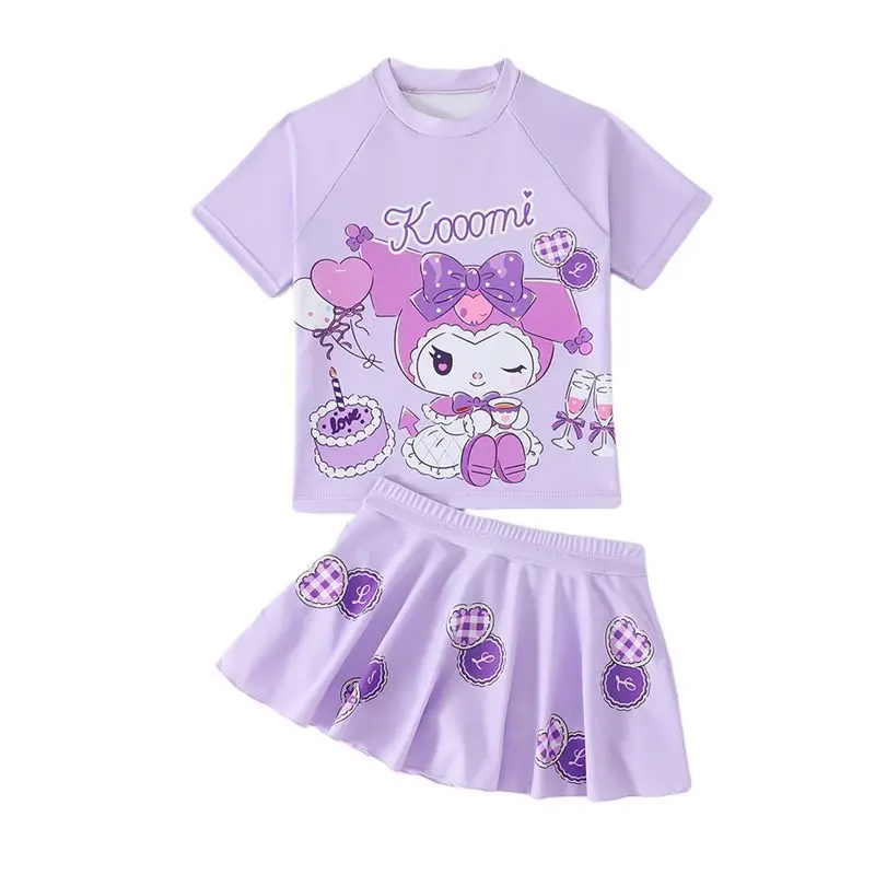 

Детский раздельный купальник Kuromi Hello Kitty для девочек, быстросохнущий, с защитой от солнца, для средних и старших детей, новинка 2026 года, милый дизайн