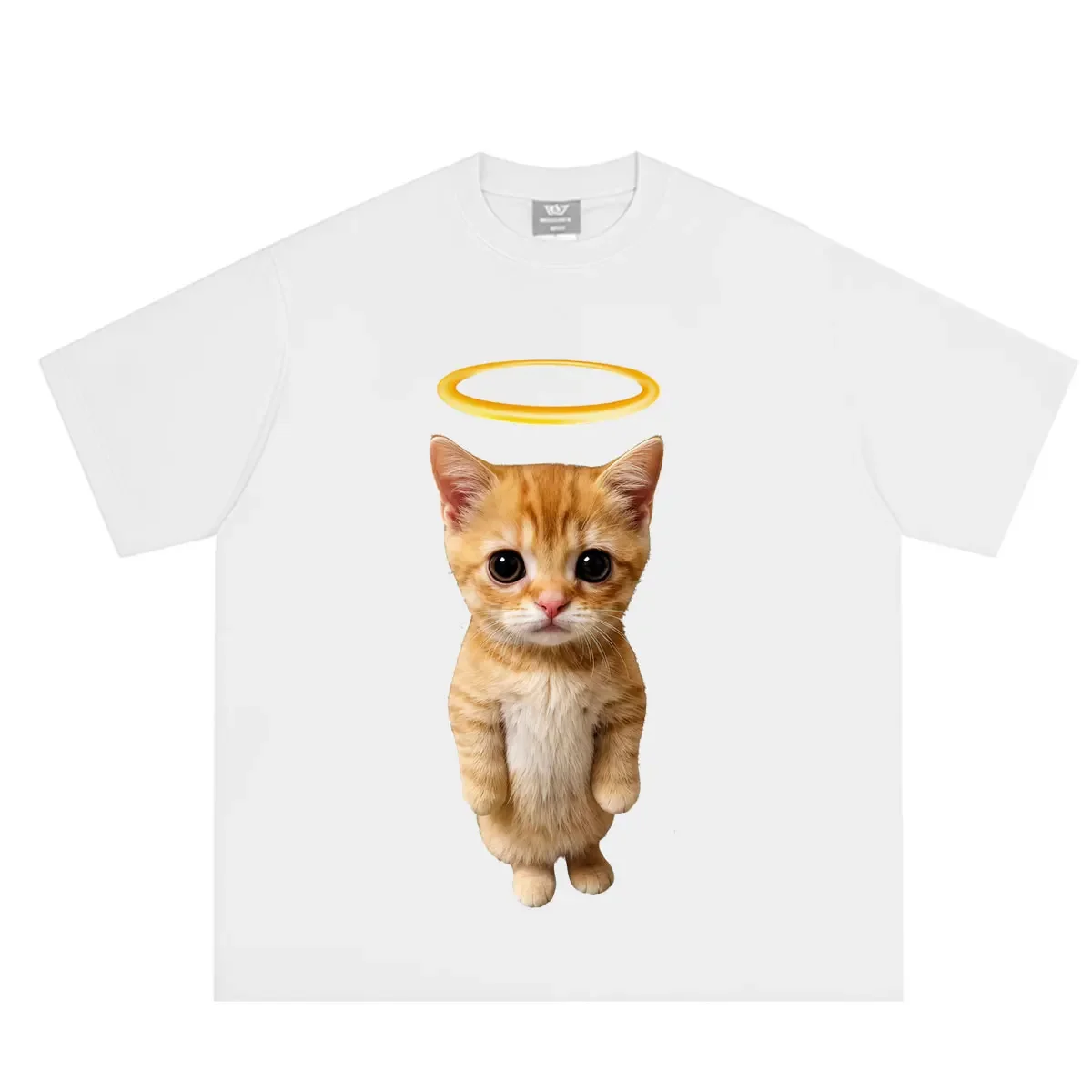 Angel Cat Funny Meme Cat T-Shirt Women Fashion Clothing T-Shirt Summer Short-sleeved Loose Casip-hop T-shirts