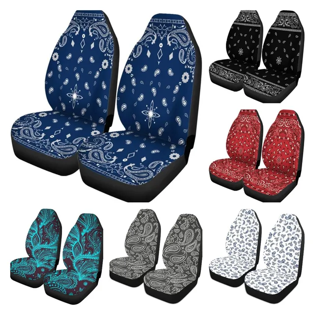 Pokrowce na fotele samochodowe Kolorowy szalik Niebieski wzór Paisley Bandanna Obramowanie Kwiatowy zestaw 2 akcesoriów Ochraniacze Dekoracja samochodu Uniwersalny