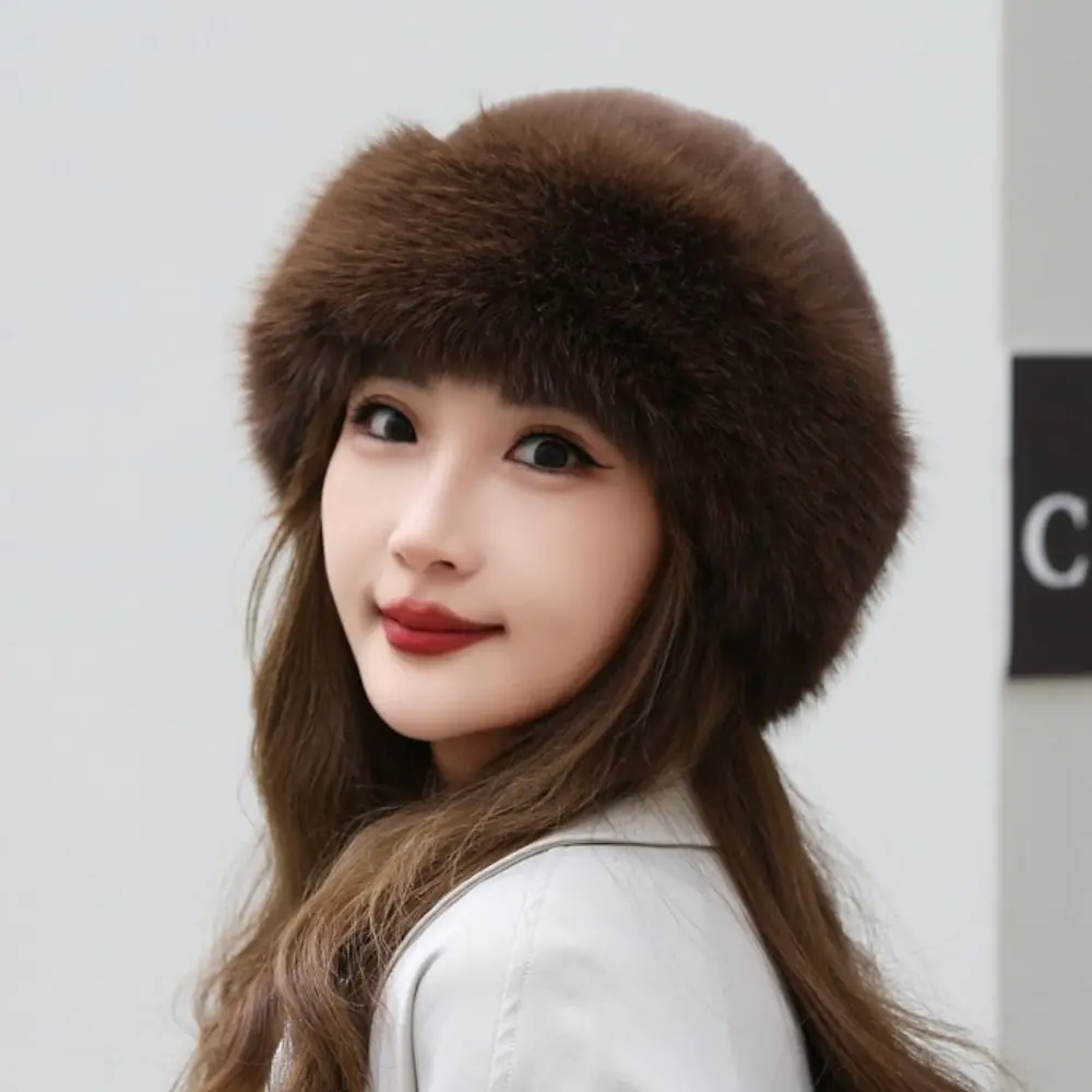 Winter Plush Hat Women Thickened Warm Fashion Simple Beret Harajuku Hat Imitation Fur Ear Protection Hat