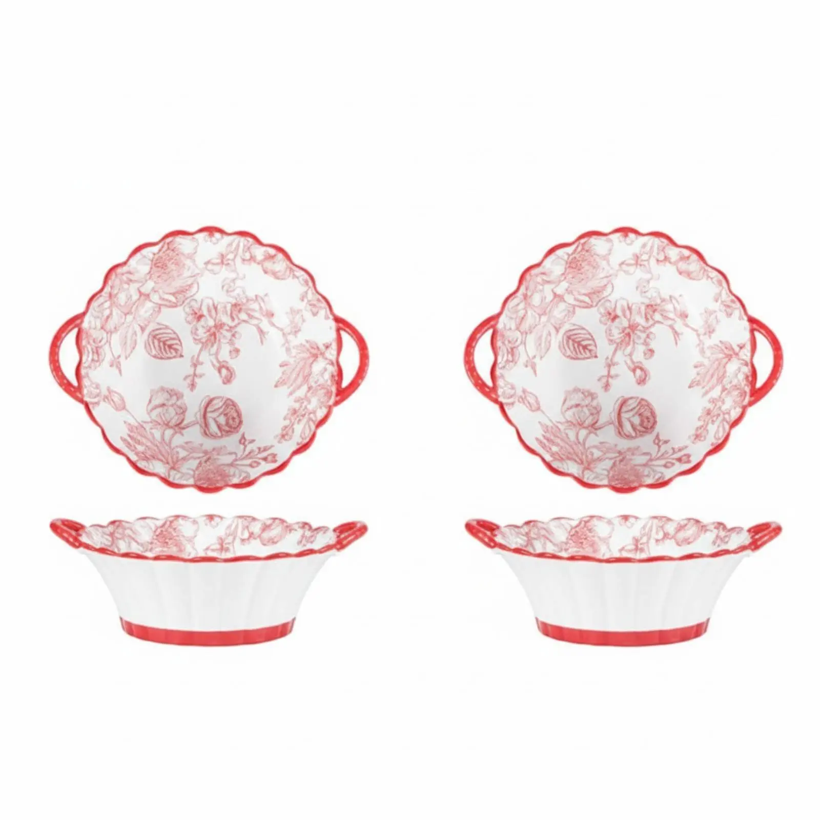 Ceramic Dinnerware Set, Chinese Style Bowl and Plate, Red Festive Tableware, Wedding Gift for Newlyweds, Floral Design