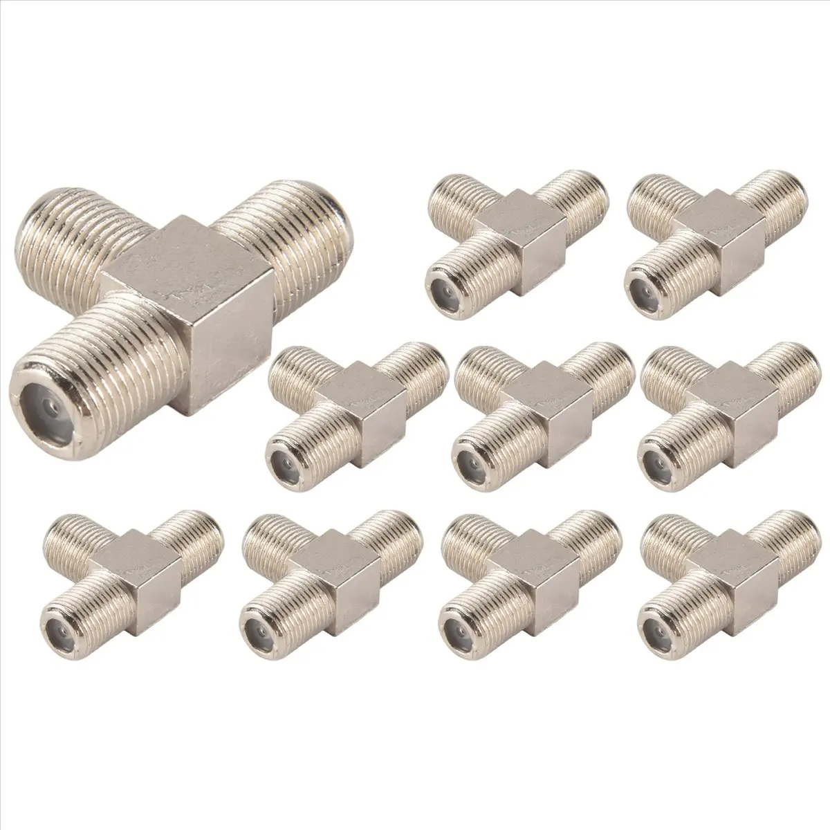 A10I 10-Pack 3-way F-Type Coax Cable Splitter Combiner Female to 3 Female for Video VCR Antenna TV Cable Satellite,silver