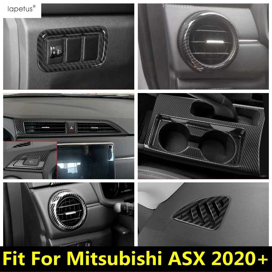 Head Lamp / Water Cup Panel / Dashboard Side Middle Air AC Vent Cover Trim For Mitsubishi ASX 2020 2021 Carbon Fiber Accessories