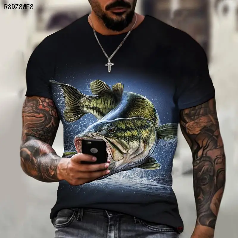 Wild Fishing 3D Printing Men\'s Round Neck T-shirt, Essential Clothing For Friends Of Fishing, Street Casual Oversize S-5XL