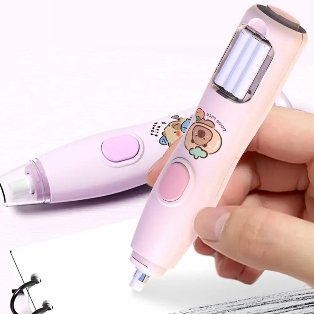Cute Cartoon Design Electric Eraser Set Battery Powered with Replaceable Core Automatic Eraser Pencil Eraser Students Use