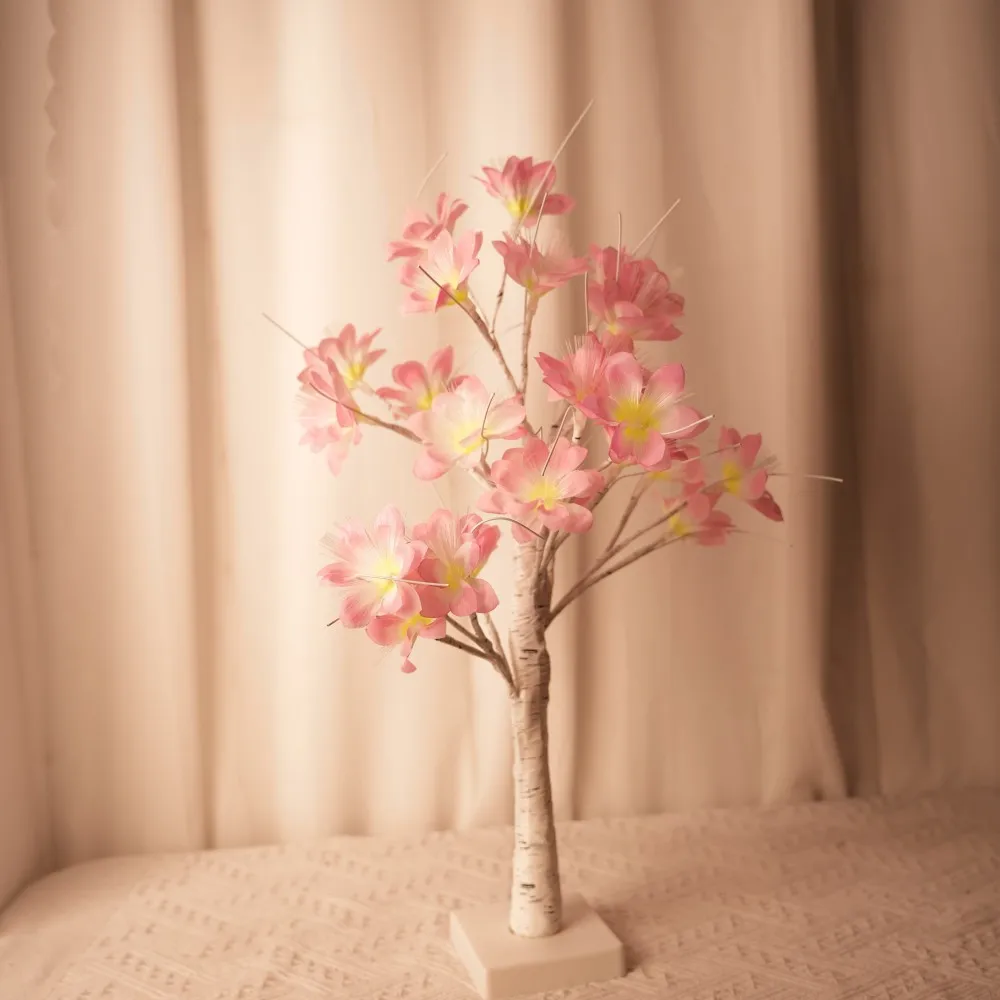 1PC 24LED Camellia Berken, verkrijgbaar in gele en roze kleuren, geschikt voor thuis, bruiloft, binnen, feest en cadeaudecoratie ﻿