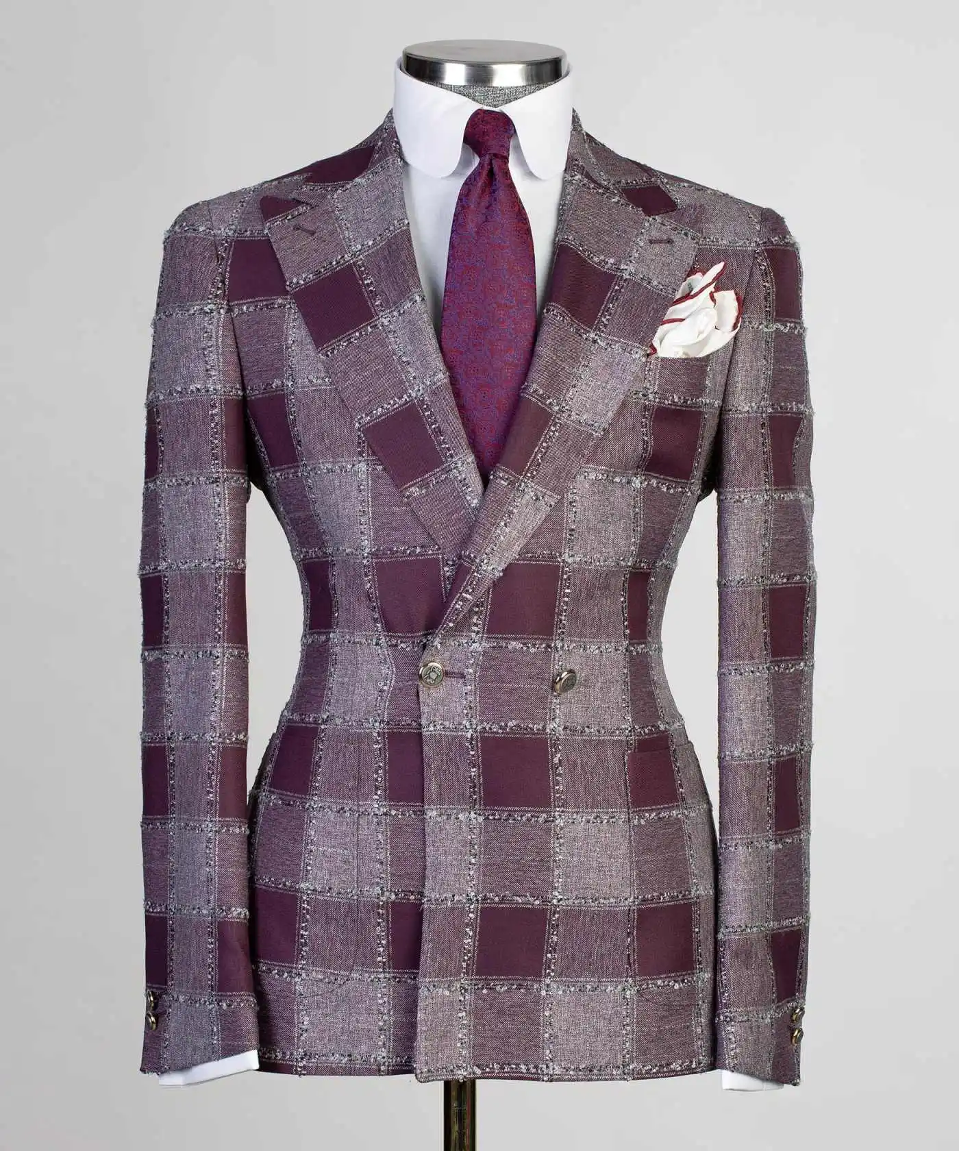 Luxe Bruiloft Mannen Pakken Gentleman Grid Maatwerk Bruidegom 2 Stuks Jas Broek Zanger Pakken Formele Gelegenheden Party Maat Aangepast
