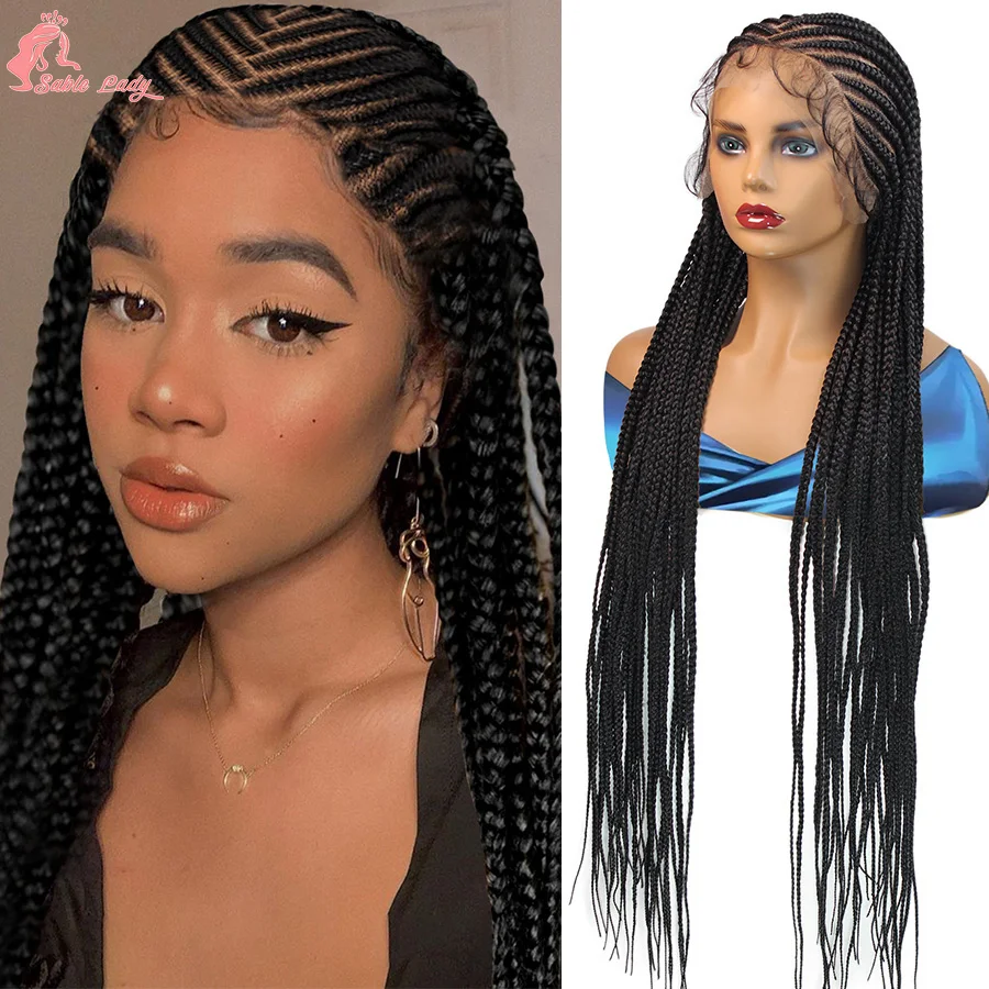 Synthetic Middle Part Braided Wigs Cornrows Designed New Knotless Full Lace Braids Wig For Black Women Goddess Fulani Braids Wig