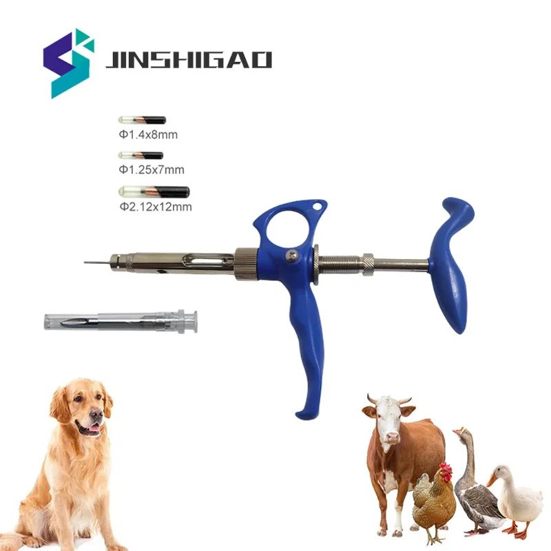 Injection ganglions de seringue de puce d'animal familier de FDX-B ISO11784/85 1.4 KHz Pistolet d'injection en métal de micropuce d'animal familier d'identification animale 1.4*8 134.2 8 mm RFID