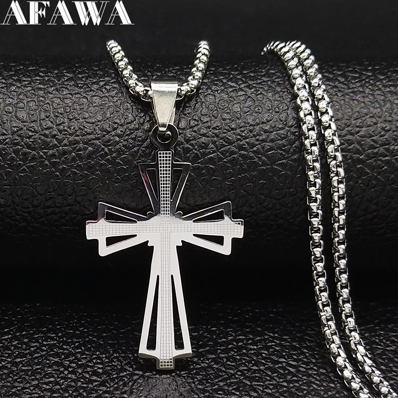 Fashion Big Long Cross Stainless Steel Necklaces Pendants for Men Silver Color Necklace Jewerly cadenas para hombre N1165S07