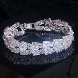 Luxury Shiny Full Crystal Rhinestone Bracelet for Women Silver Colour Bridal Wedding Bracelets & Bangles Hand Jewelry Gifts