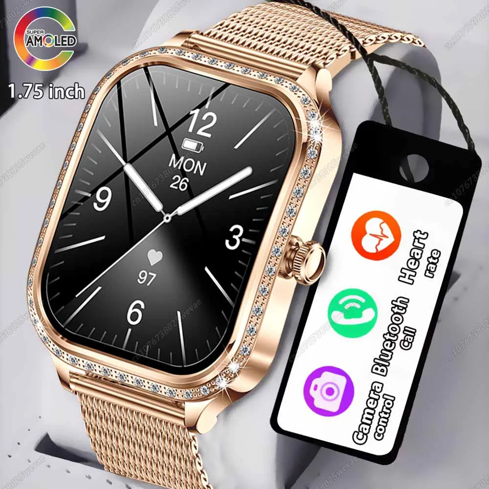 

Новые модные умные часы 2025, женские 1,75 дюйма, HD-дисплей, пульсометр, спортивные, фитнес-водонепроницаемые, Bluetooth-вызовы, умные часы, женские подарки