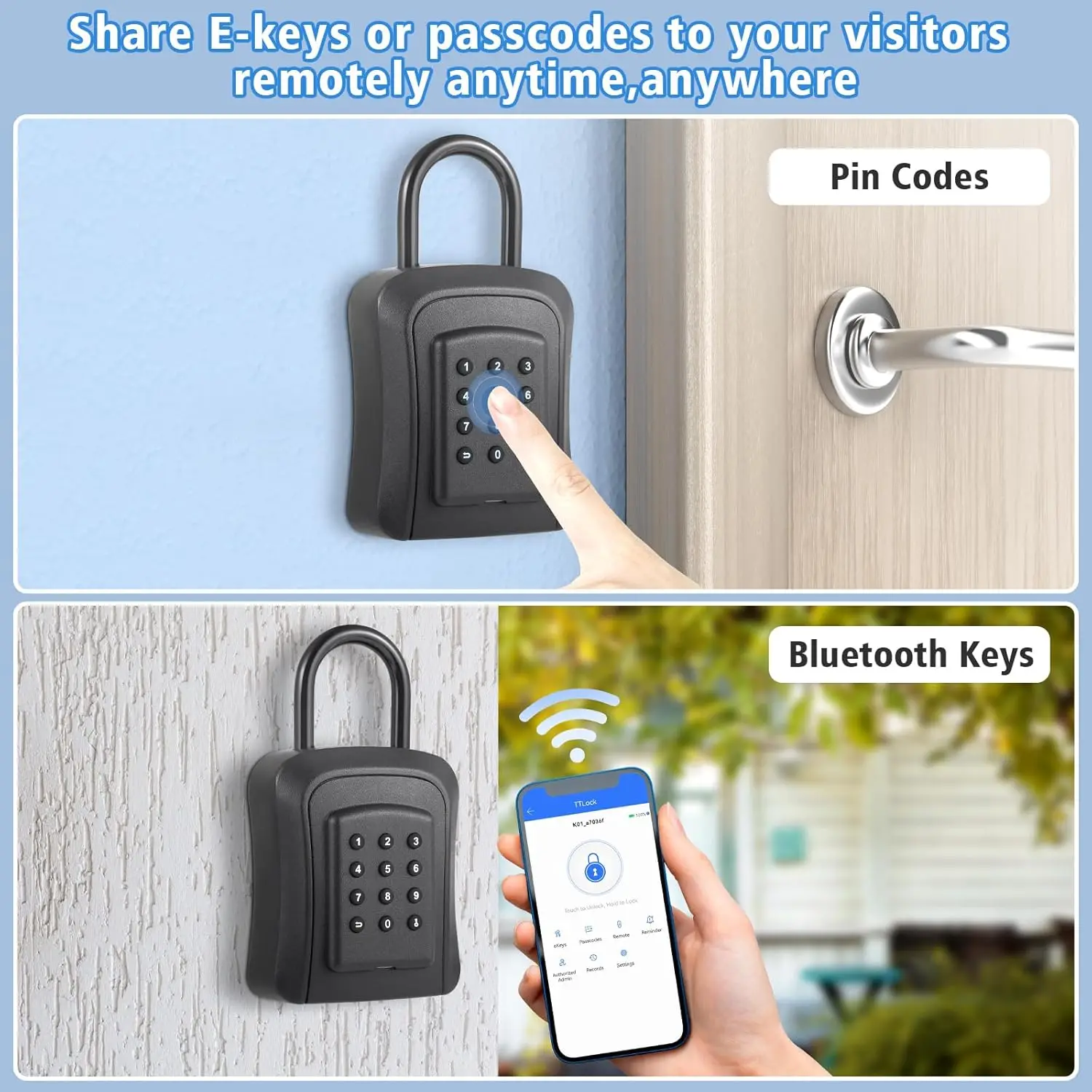 Metal Smart Key Lock Box Keybox Wall Mounted Large Key Combination Lock to Hide Keys Safe Storage for House Key Bluetooth