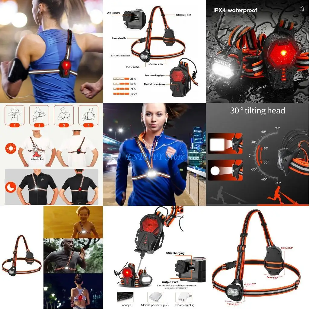 

G6DE Night Running Lights USB Rechargeable LED Chest Light with Safety Warning Lamp
