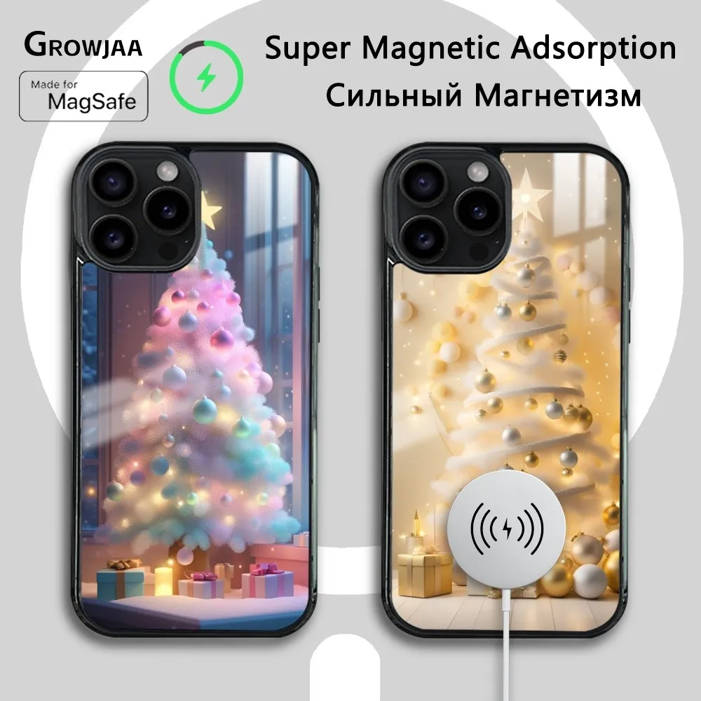 Christmas Tree Gift Colorful Phone Case For IPhone 16 15 14 13 12 11 Pro Max Plus Mini Magsafe Mirror Wireless Magnetic Funda