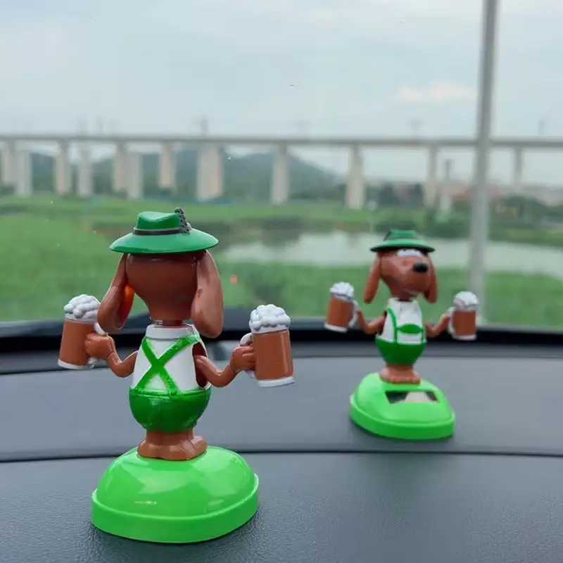 

Creative Puppy Car Figurine Features Two Glasses In Its Hands, Resembling Overflowing Beer Hops; It's A Very Unique Car Ornament