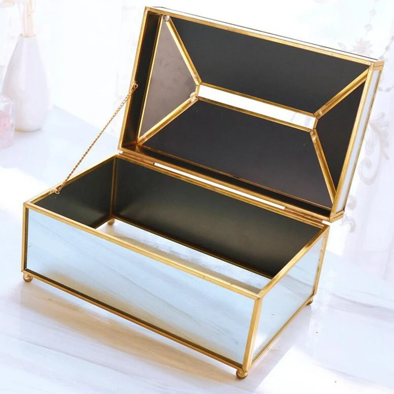 ABGG-Luxury European Style Practical Mirror Glass Tissue Box Waterproof Paper Towel Holder Dressing Table Tray Home Decor