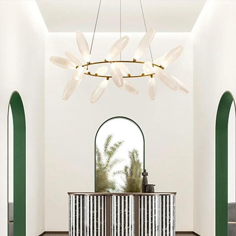 

New Modern LED Chandeliers For Staircase Oval Glass Hanging Light Kitchen Island Pendant Ceiling Lamp Living Room Lustre Fixture