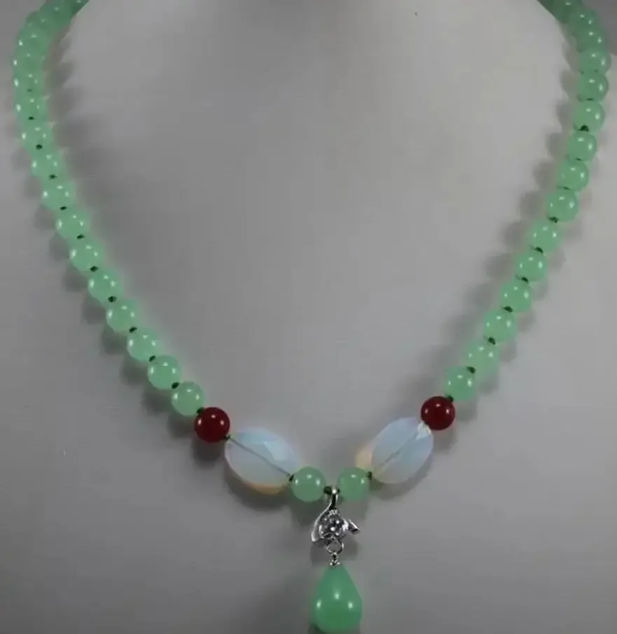 

Fashion design 8mm Dongling stone + opal Egg Jewelry metal silver plated necklace pendant