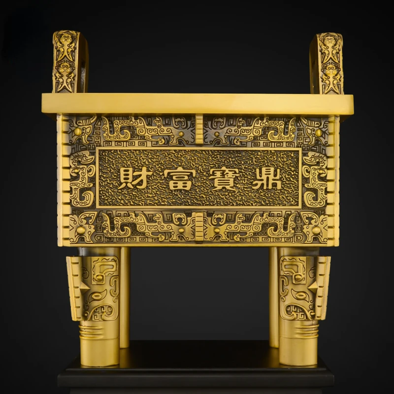 Fortune Treasure Tripod Ornament Brass Dingsheng Qianqiu Office Living Room Floor Large Four-legged Copper Tripod Square Tri