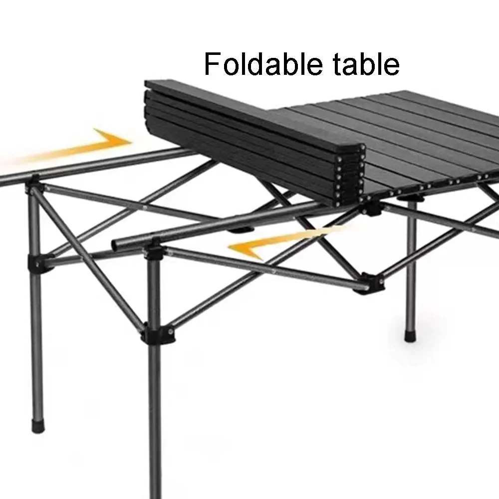 Outdoor Folding Long Table Portable Storage Black Camping Desk Barbecue Easy To Install With Net Bag Light Stable Desk Table